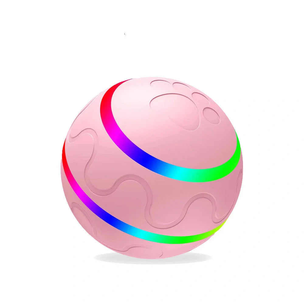 Automatic rotating cat toy in orange, yellow, and pink with USB charging