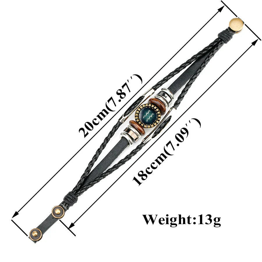 Stylish multilayer leather bracelet with zodiac sign artwork, suitable for men