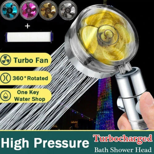 Modern minimalist high-pressure shower head with on/off switch and water-saving technology