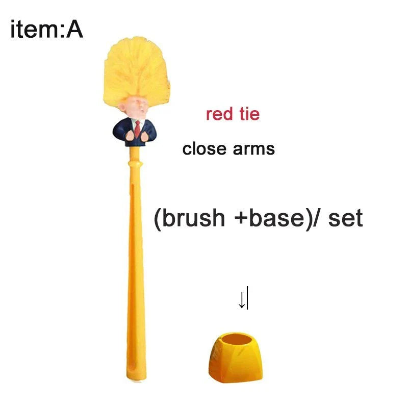 Hilarious Trump-themed toilet brush with bright yellow color and distinctive design