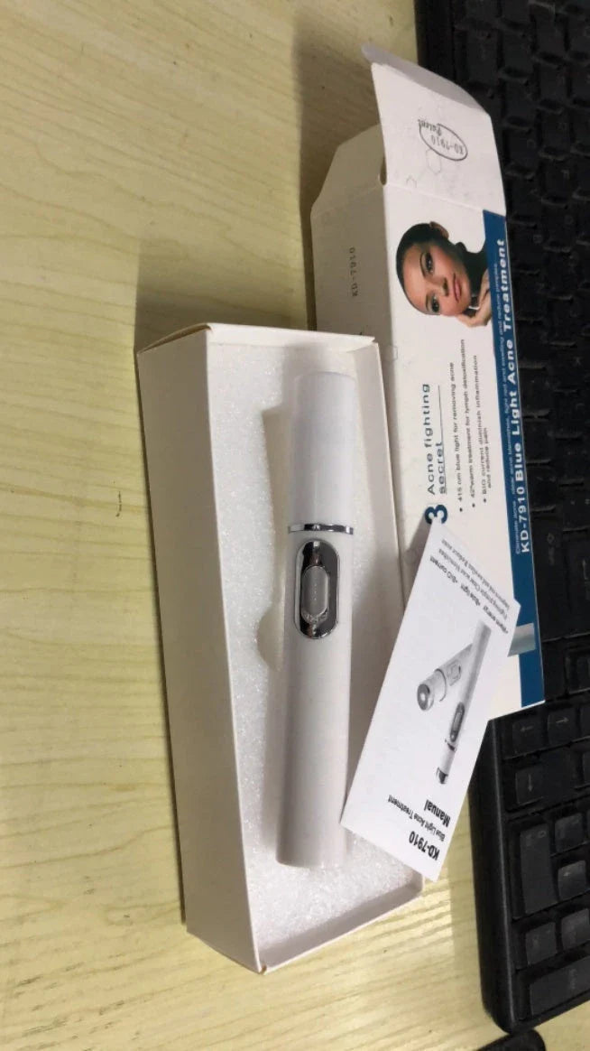 Blue light therapy pen for treating acne, scars, and wrinkles on the face and body