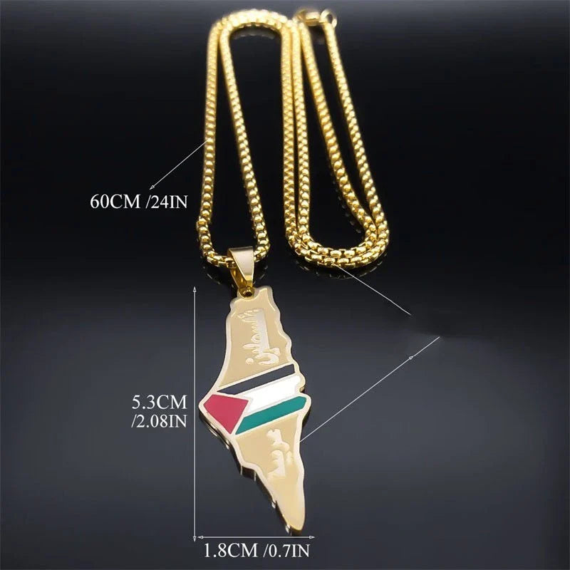 Stainless steel Israel and Palestine map pendant necklace in gold and silver colors
