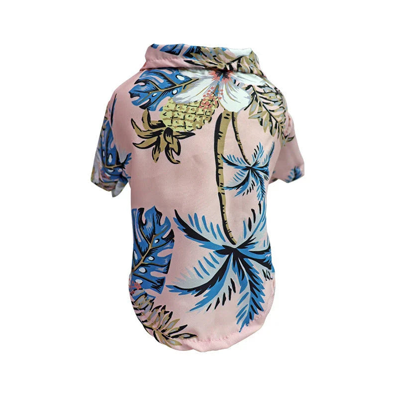 Chic summer dog shirt in vibrant tropical prints, made of breathable chiffon fabric for comfort