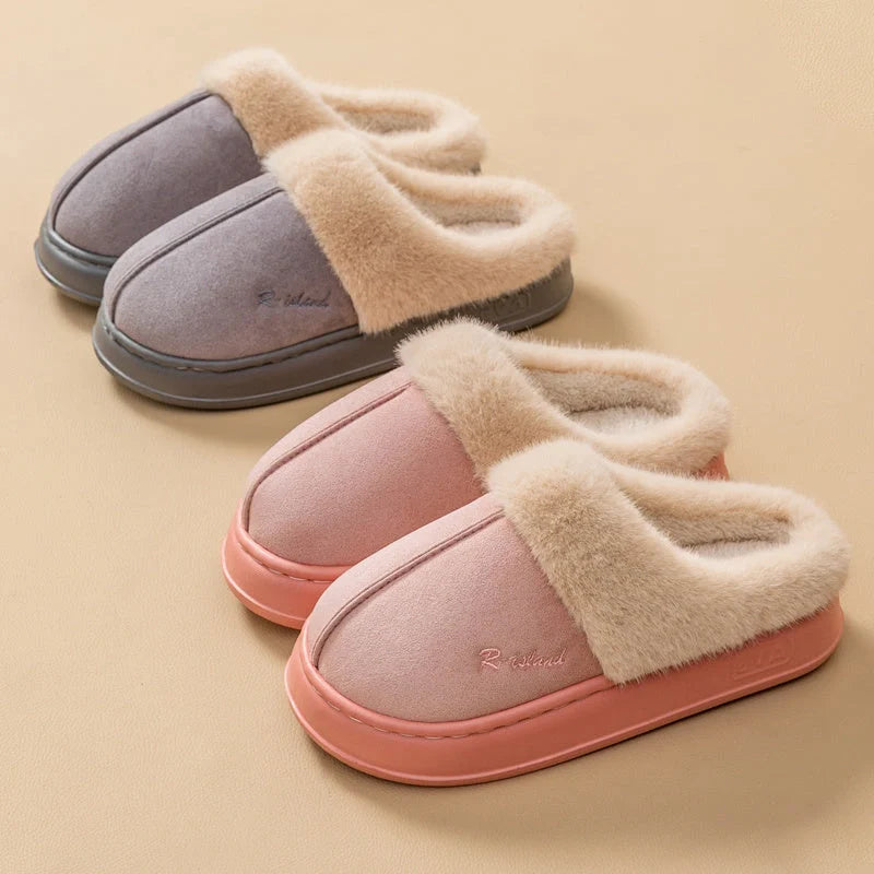 Cosy, fluffy cotton slippers in a variety of colours, featuring non-slip soles for indoor and outdoor wear
