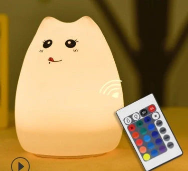 Adorable cat design silicone touch sensor LED night light for children with colour-changing feature