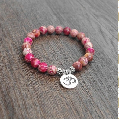 Handmade Matte Amazonite Yoga Chakra Bracelet with OM and Lotus charms