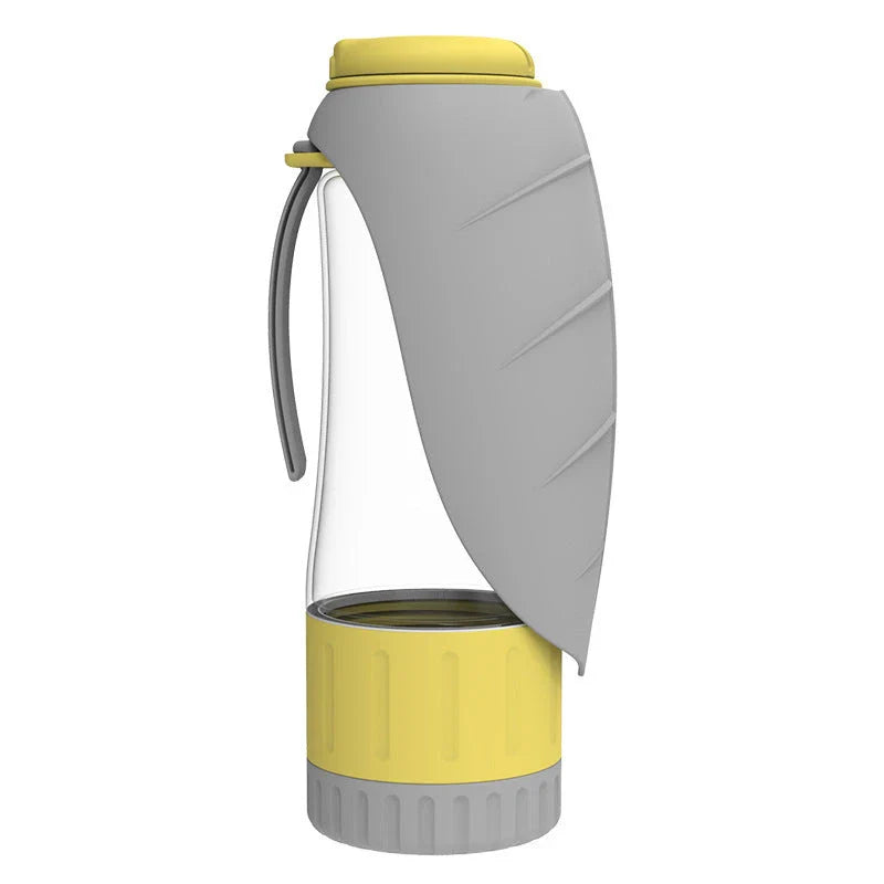 Portable pet water bottle with collapsible silicone bowl, perfect for traveling with dogs and providing hydration and meals on the go