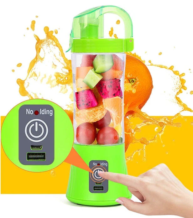 Portable USB Rechargeable Fruit Juicer Blender with 400mL Juice Cup in Blue, Pink, and Green Colors