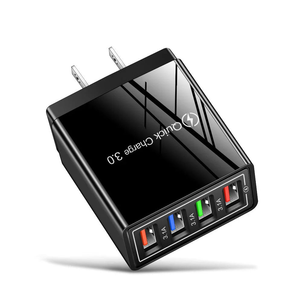 4-Port High-Speed USB Wall Charger with Quick Charge 3.0 Technology for Simultaneous Charging of Multiple Devices