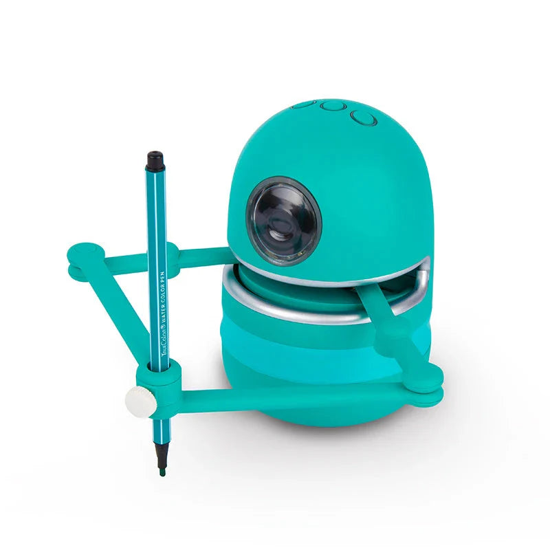 A drawing robot with a suction cup base, designed to guide children through the creative process of drawing and painting