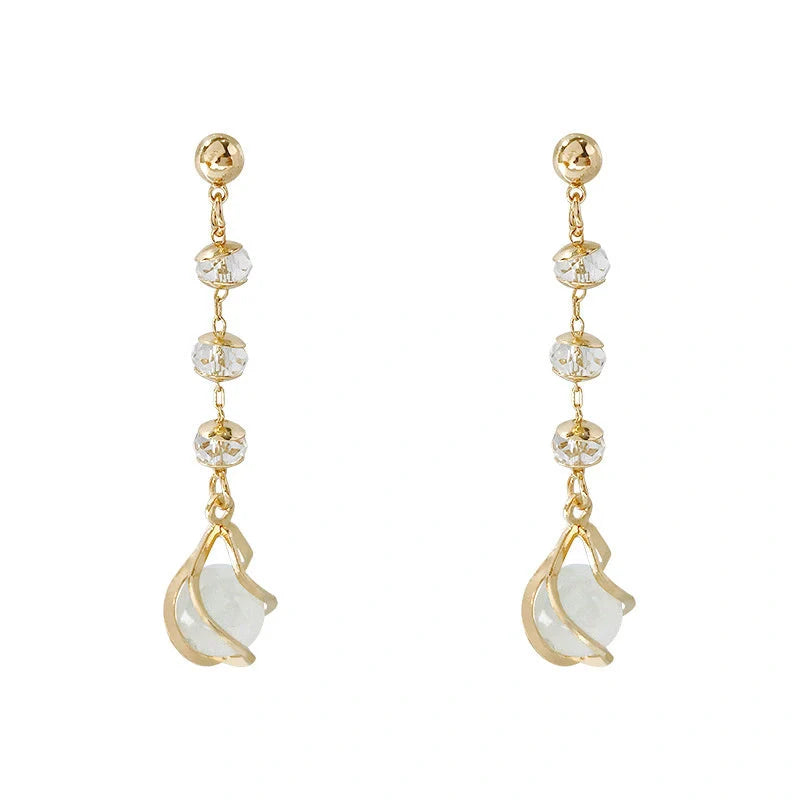 Crystal opal water drop earrings with electroplated finish in various colors