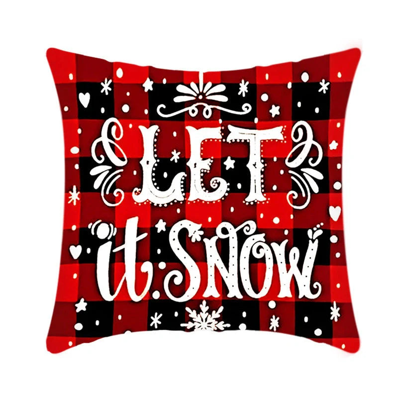 Merry Christmas cushion cover with elk and Santa Claus design in plush fabric