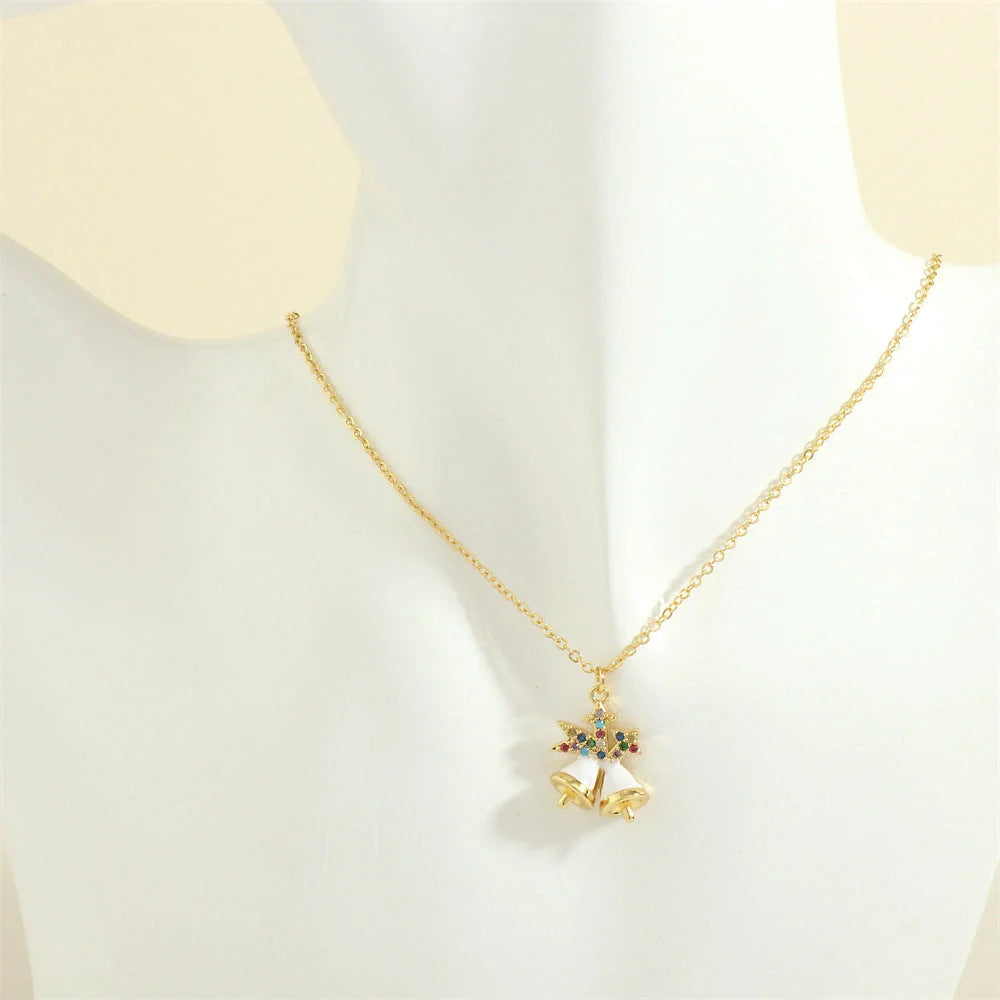 Festive Christmas-themed necklace with oil-drop pendant and coloured rhinestones