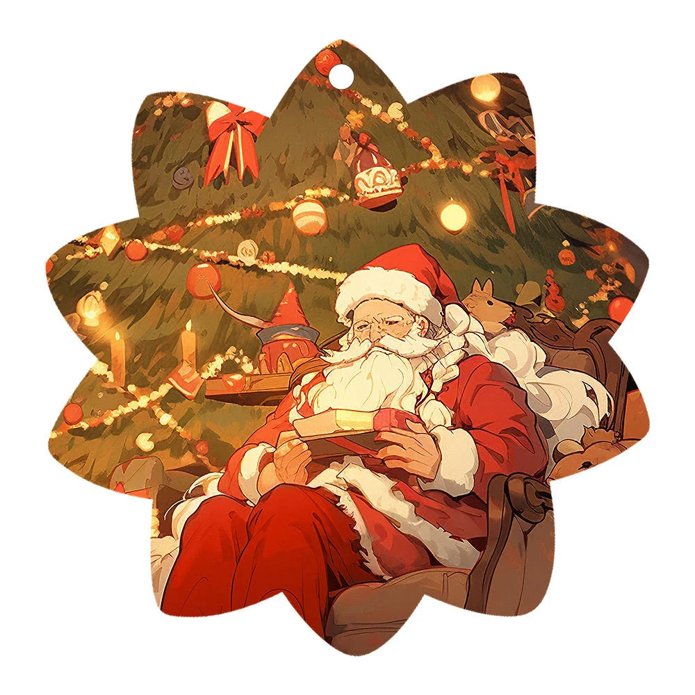 Festive car ornament hanging from rearview mirror with Christmas designs