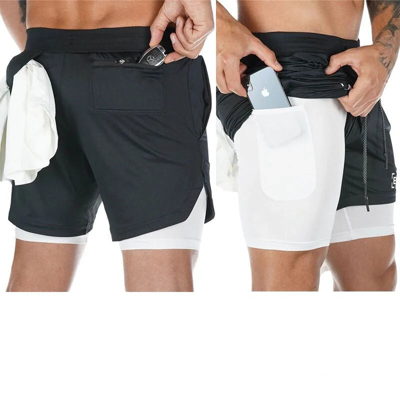 Men's quick-dry nylon sports shorts in grey, black, and khaki camouflage