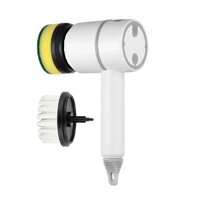 Powerful automatic cordless cleaning brush with interchangeable brush heads for cleaning kitchen, bathroom, and other surfaces