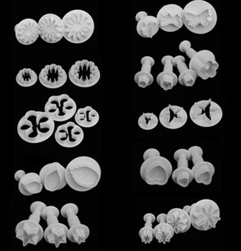 High-quality floral cake decorating tools including molds and cutters for creating intricate desserts