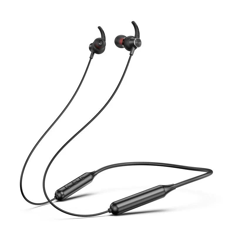 Wireless Bluetooth sports headphones with magnetic necklace design for secure, hands-free wear and superior sound quality