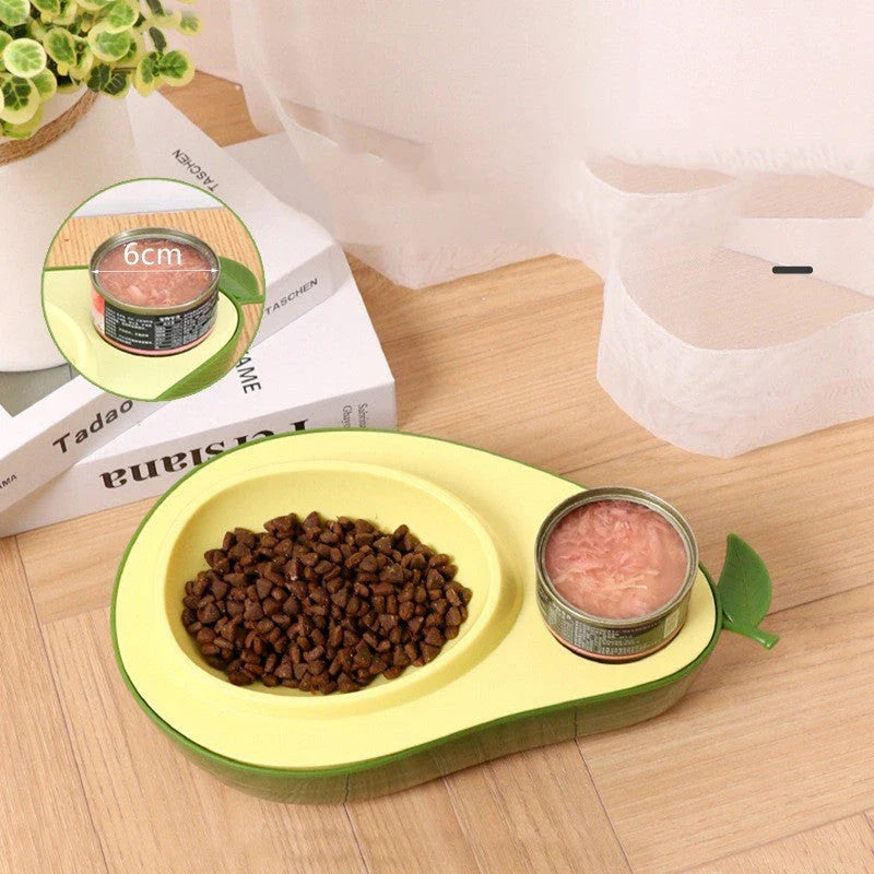 Automatic avocado-shaped pet feeder and water dispenser with dual bowls for cats and dogs