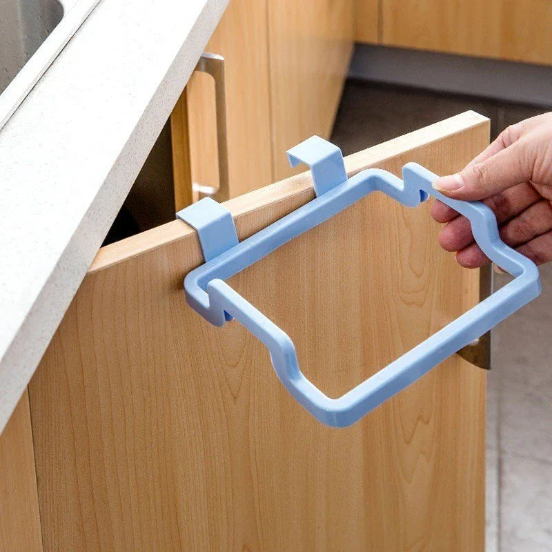Versatile kitchen storage caddy that hangs discreetly behind cabinet doors, available in a variety of vibrant colours