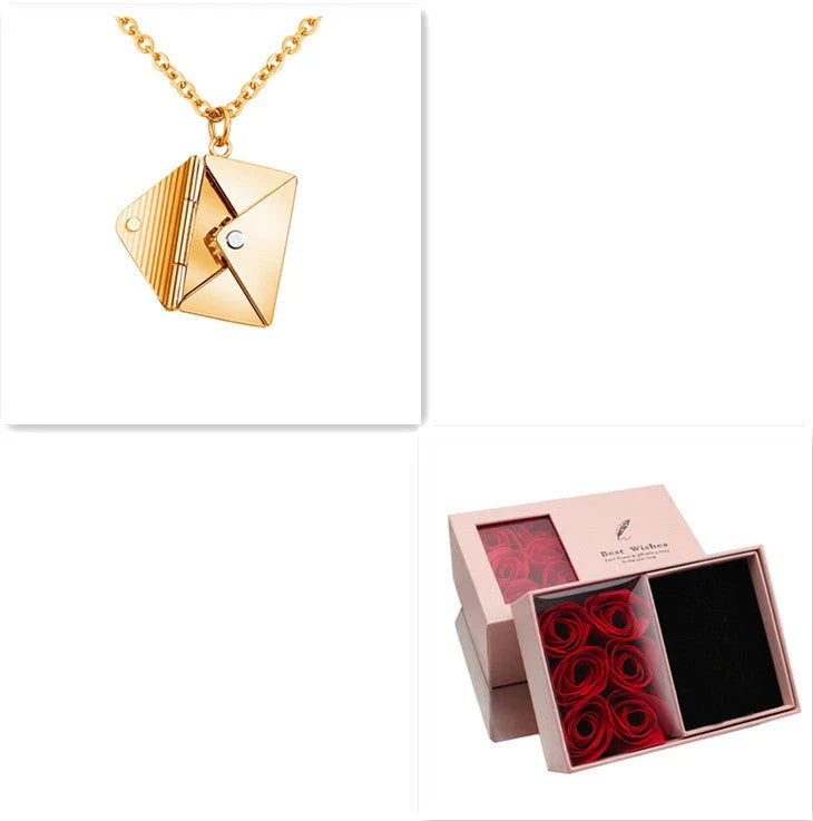 Elegant titanium steel envelope pendant necklace with adjustable chain, versatile for any occasion