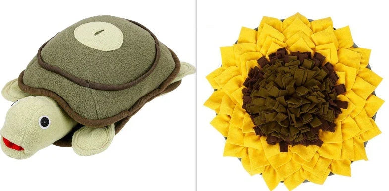 An interactive snuffle mat puzzle toy for dogs, designed to stimulate natural foraging behavior and relieve boredom
