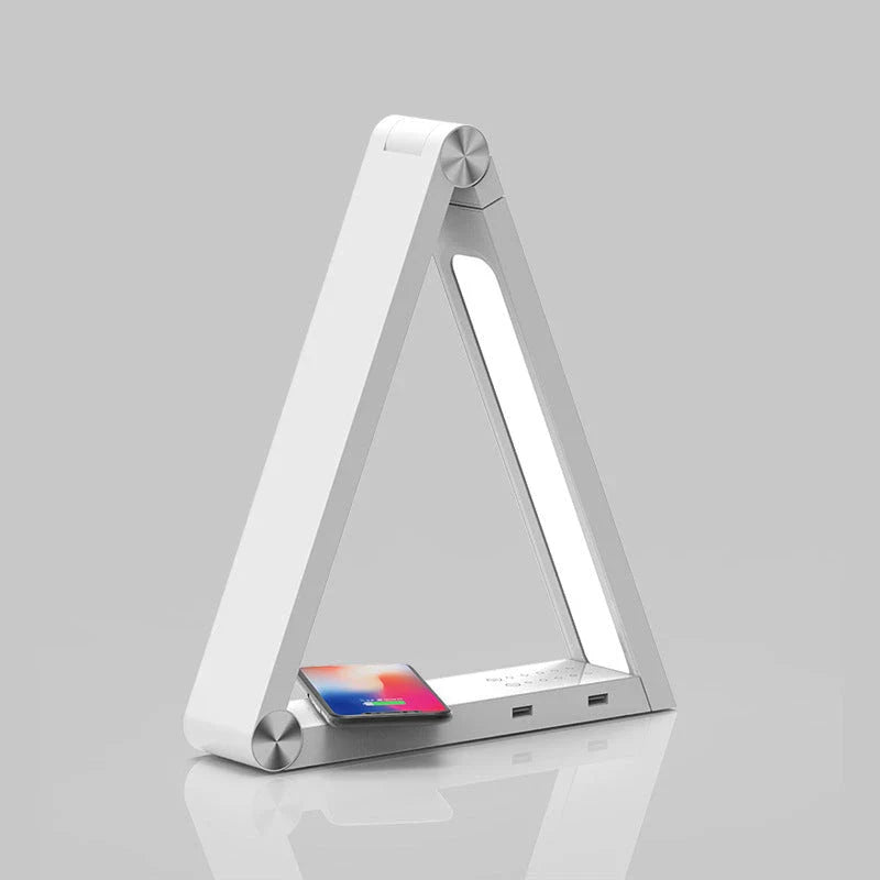 Sleek wireless charging desk lamp with adjustable brightness, color temperature, and aluminium alloy construction