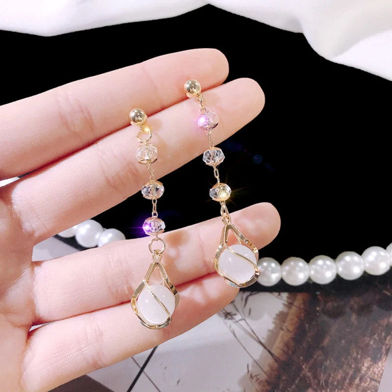 Crystal opal water drop earrings with electroplated finish in various colors