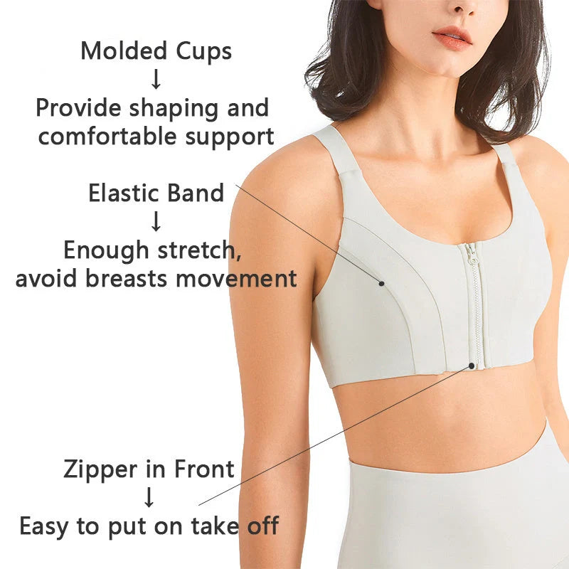 Front zip sports bra for women plus size workout in various colours
