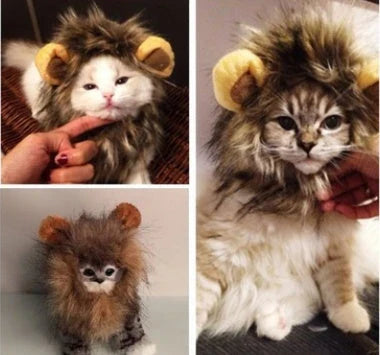 Adorable pet lion mane hat for dogs and cats, featuring a realistic design with a flowing mane and playful ears.