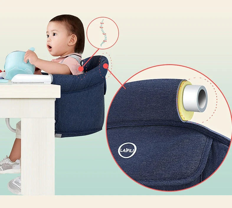Foldable high chair with safety belt, perfect for portable infant feeding at home or while traveling