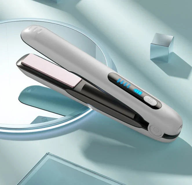 Cordless hair straightener and curler with adjustable temperature and long-lasting battery for on-the-go styling