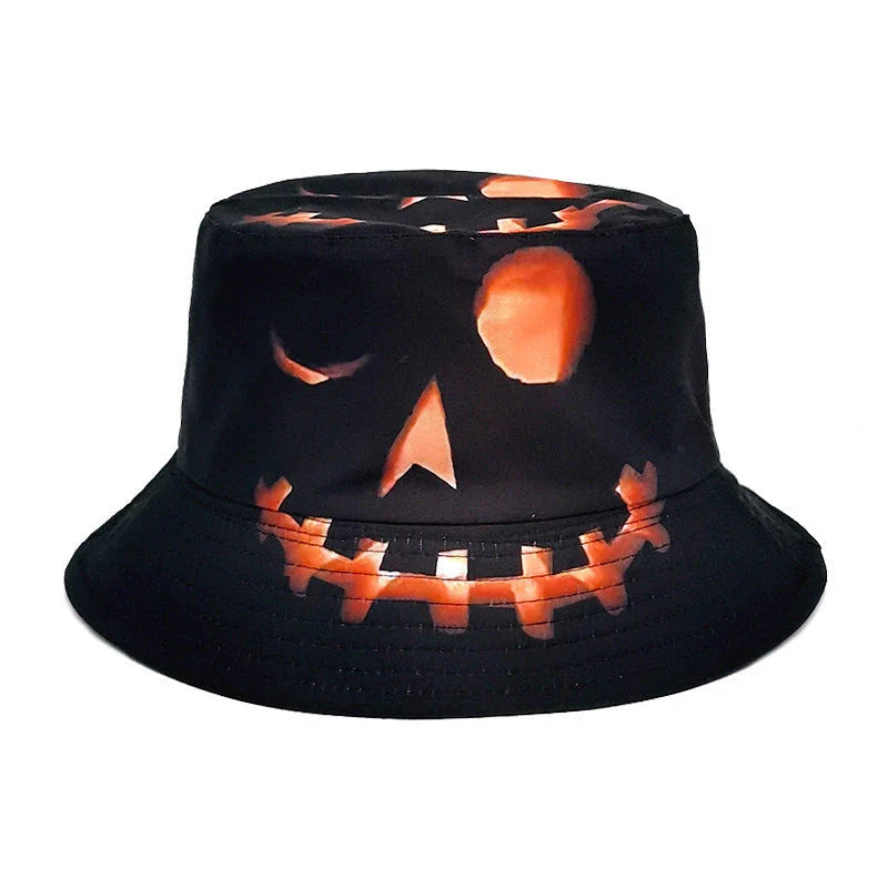 Fashionable Halloween pumpkin-themed sun hat with a flat top crown and breathable polyester construction