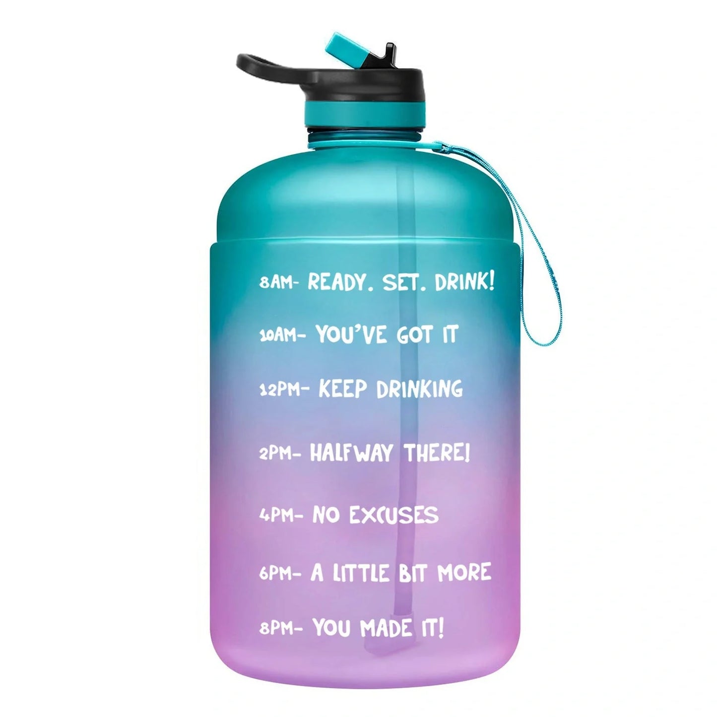 QuiFit Gallon Water Bottle with straw and motivational quote in various colors