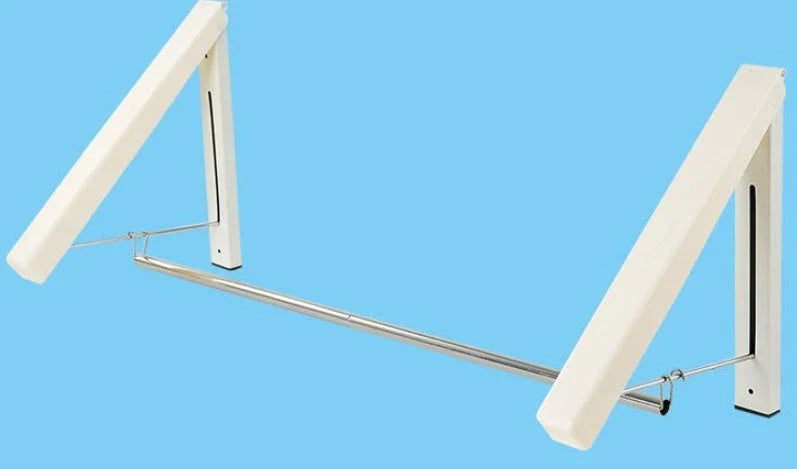 Convenient folding clothes drying rack with sturdy plastic and steel construction, providing generous hanging space for laundry in small living spaces.