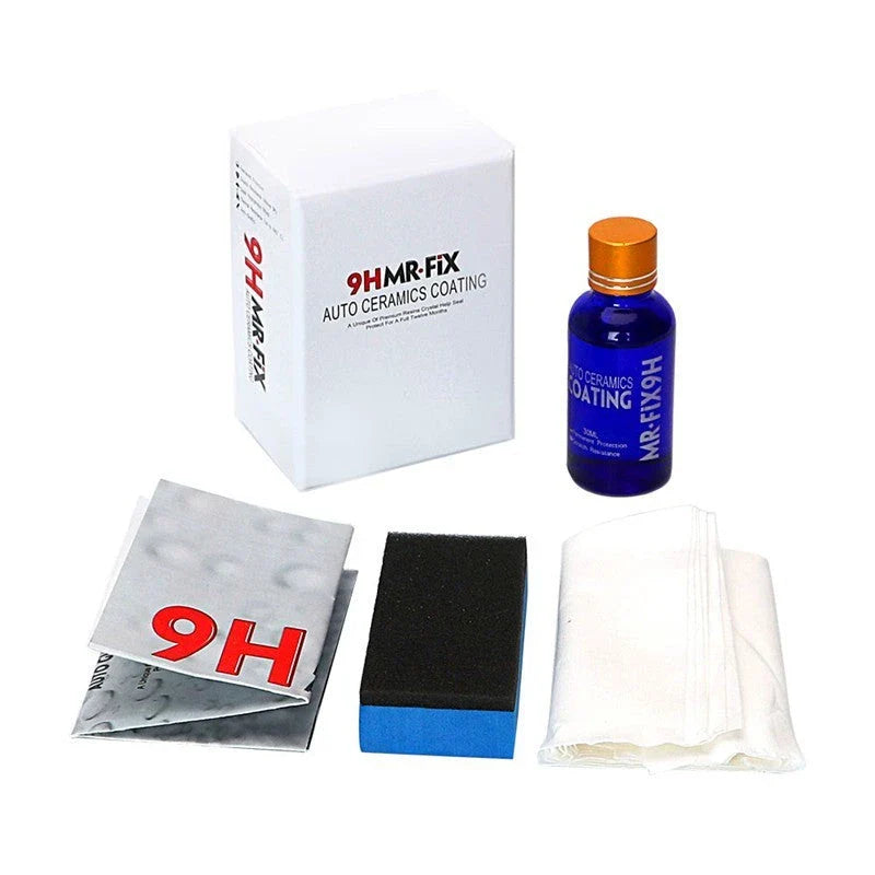 A bottle of high-performance ceramic car coating that protects against scratches, fading and environmental damage for a long-lasting, mirror-like shine.