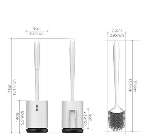 High-quality toilet brush with soft, decontaminated TPR bristles, ergonomic handle, and versatile floor-standing or wall-mounted design.