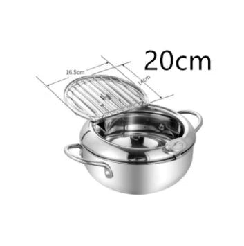 Premium stainless steel folding fryer with thermometer, perfect for frying french fries and other crispy dishes