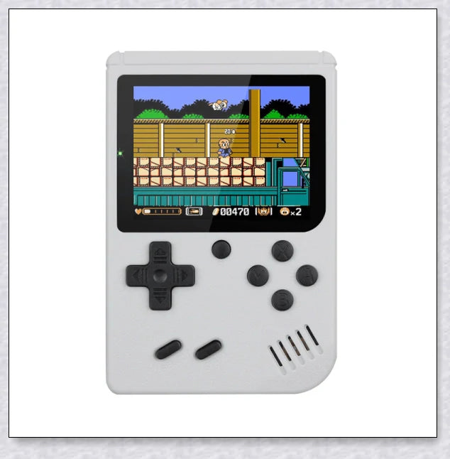 Mini New Retro Gaming Video Console with 400 classic games, vibrant 3-inch colour display, and rechargeable battery for portable gaming on the go.