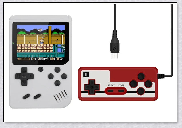 Mini New Retro Gaming Video Console with 400 classic games, vibrant 3-inch colour display, and rechargeable battery for portable gaming on the go.
