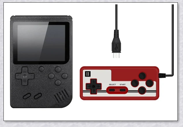Mini New Retro Gaming Video Console with 400 classic games, vibrant 3-inch colour display, and rechargeable battery for portable gaming on the go.