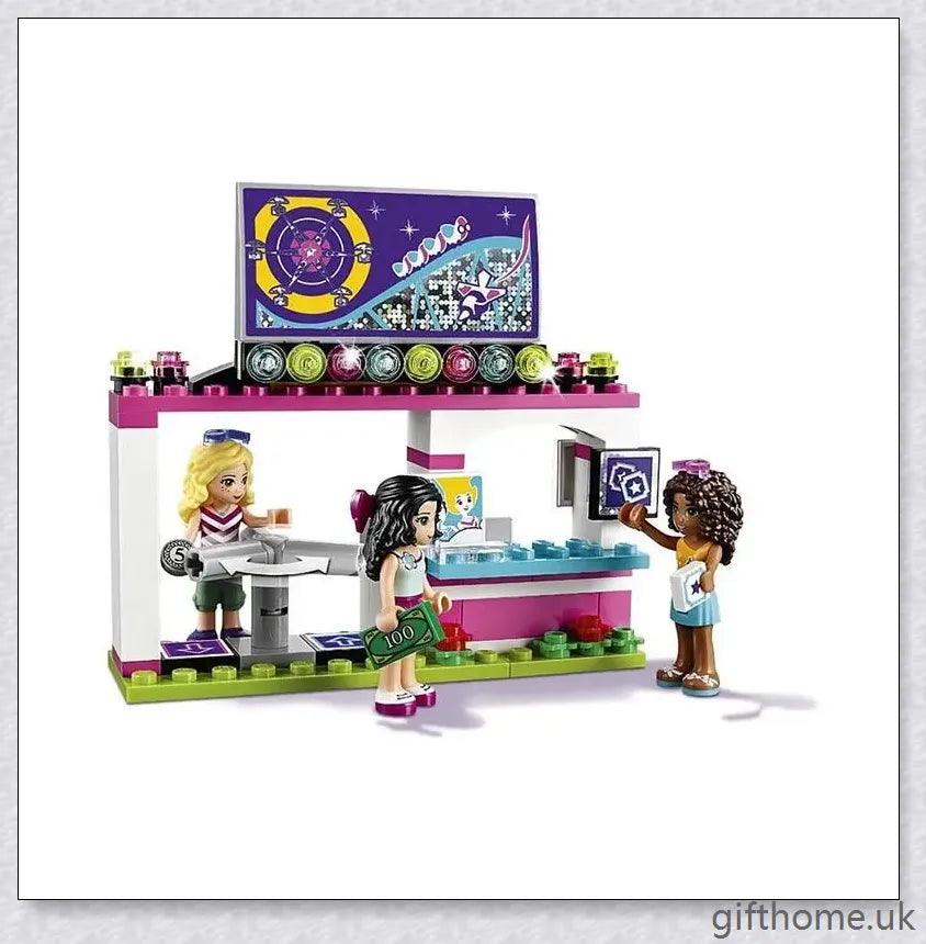 Compatible Friends Amusement Park With Roller Coaster - A LEGO-compatible set with a roller coaster, Ferris wheel, and drop tower for children's imaginative play