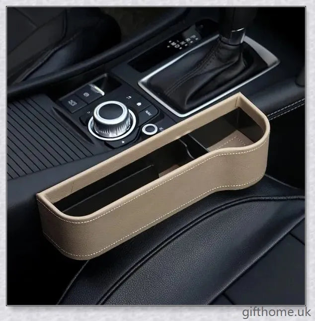 Premium car storage box with leather and plastic construction, providing ample space and a sleek design for organized in-car storage.