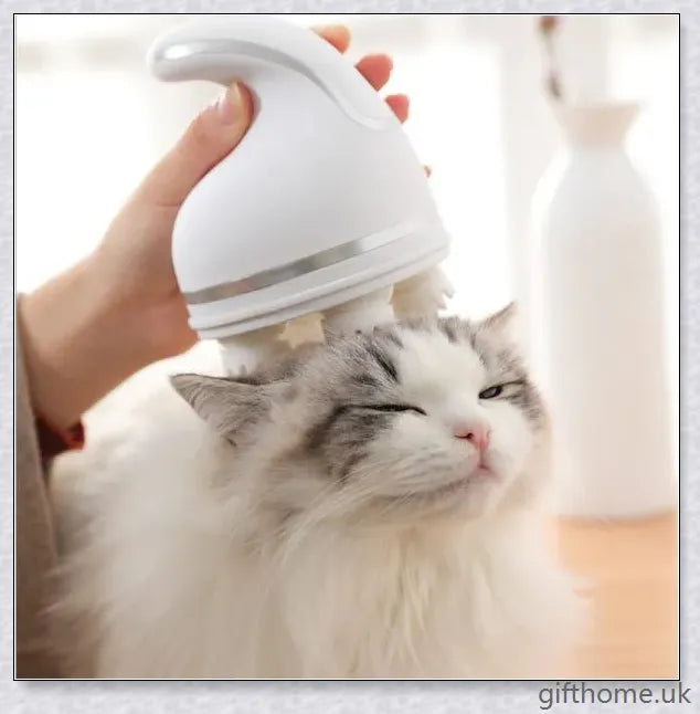 Multifunctional Electric Pet Head Massager in white and blue colours, designed to provide a gentle and effective massage for pets