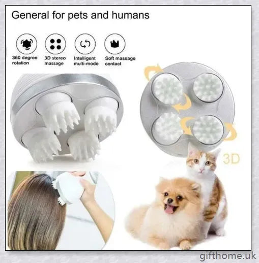 Multifunctional Electric Pet Head Massager in white and blue colours, designed to provide a gentle and effective massage for pets