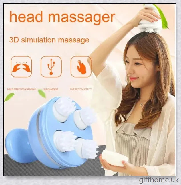Multifunctional Electric Pet Head Massager in white and blue colours, designed to provide a gentle and effective massage for pets