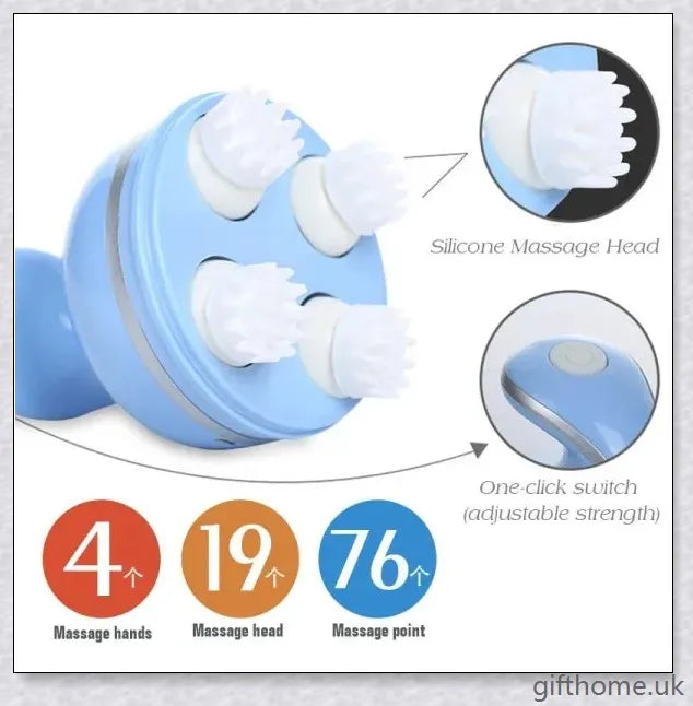 Multifunctional Electric Pet Head Massager in white and blue colours, designed to provide a gentle and effective massage for pets