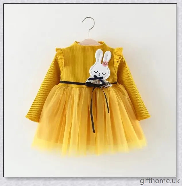 Autumn Girl Princess Dress in thick pink and thick yellow colours, suitable for infants 1-3 years old