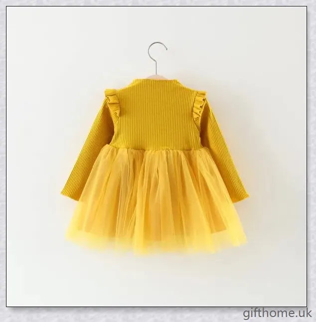 Autumn Girl Princess Dress in thick pink and thick yellow colours, suitable for infants 1-3 years old