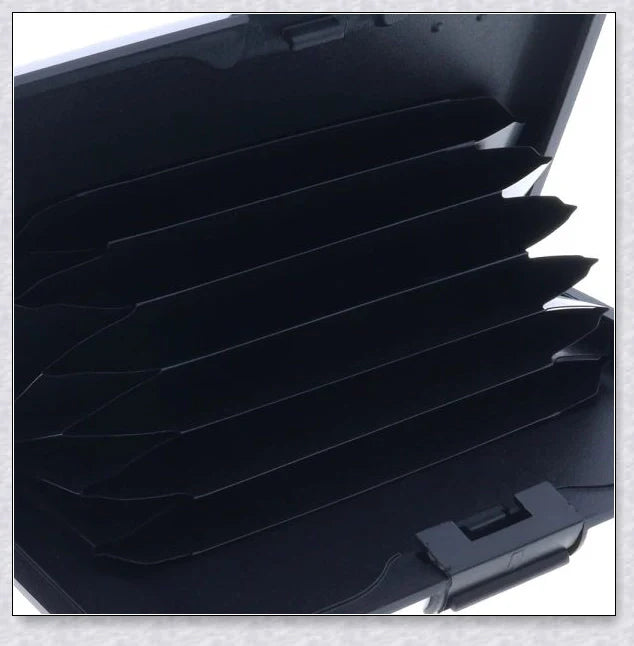 Pocket Business Waterproof Wallet Card Holder made of aluminium and ABS plastic, designed to protect against hacking and accidental scanning
